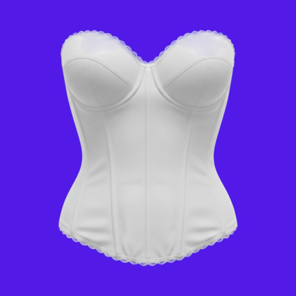 VTG Empire Intimates White Bridal Corset Bustier 34C USA Made Longline Bra 1780